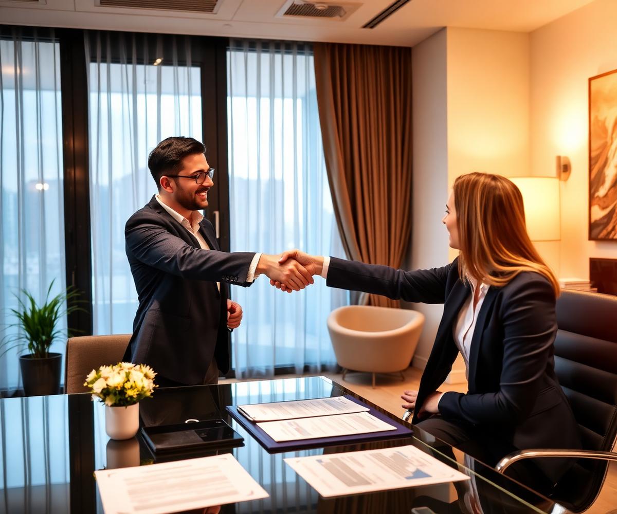 Asesor financiero cerrando acuerdo con cliente